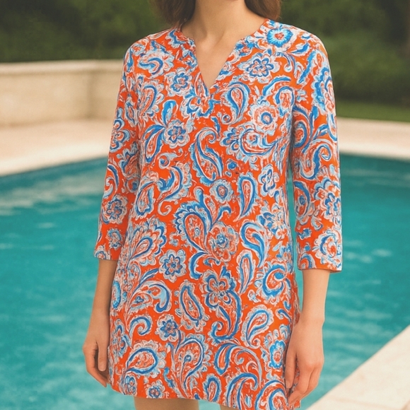 💙 Lands' End Tunic Dress 100% Cotton Pockets Lightweight Boho Style - Picture 1 of 12